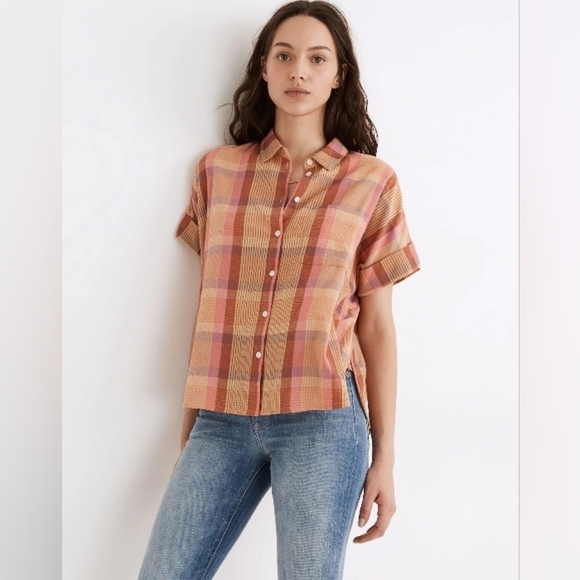 Madewell Daily Shirt in Neon Madras Plaid sz Xs - Picture 1 of 8